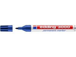Edding 3000 Rotulador Permanente - Punta Redonda de 1.5mm - Trazo entre 1.5 y 3mm - Recargable - Secado Rapido - Color Azul