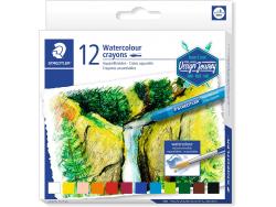 Staedtler Crayones Acuarelables 223 Pack de 12 Lapices de Cera - Facil de Mezclar - Extremadamente Opacos - Colores Surtidos