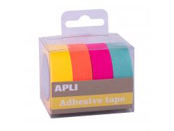 Apli Pack Cintas Adhesivas de Papel Washi - 4 U - Tonos Fluor - Decoracion y Manualidades - Multicolor