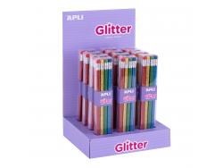 Apli Glitter Collection Lapices de Grafito con Goma - 2mm HB - 12 Packs de 8 Lapices - 8 Colores Purpurina - Expositor 160x270x190mm