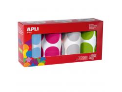 Apli Gomets Redondos Ø 45mm - Pack de 4 Rollos en Colores Surtidos - Adhesivo Permanente - 1416 Gomets por Pack - Desarrollo de Habilidades en Niños Pequeños