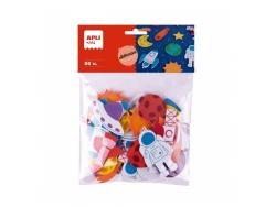 Apli Kids Bolsa de 56 Formas de Goma EVA Adhesivas Tematica Espacio - 14 Diseños Diferentes - Medidas de 3 a 6cm - Colores Surtidos