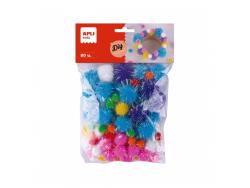 Apli Kids Bolsa de 80 Pompones Glitter - Tamaños 10mm, 20mm, 25mm - Colores Surtidos