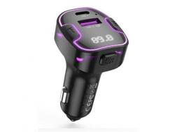 XO Adaptador Bluetooth para Vehiculos - Reproduce en Altavoces de Vehiculos - Entrada 12/24V - Salidas USB-A y Tipo C - Rango de Frecuencia 87.5-108Mhz - Pantalla LED - Funcion Manos Libres - Color Negro