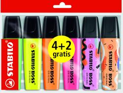 Stabilo Boss Pack de 4 Marcadores Fluorescentes Originales + 2 Marcadores by Ju Schnee - Trazo entre 2 y 5mm - Tinta con Base de Agua - Colores Surtidos