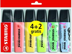Stabilo Boss Pack de 4 Marcadores Fluorescentes Pastel + 2 Marcadores by Ju Schnee - Trazo entre 2 y 5mm - Tinta con Base de Agua - Colores Surtidos