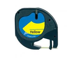 Dymo LetraTag S0721620 Cinta de Etiquetas Generica para Rotuladora - Texto negro sobre fondo amarillo - Ancho 12mm x 4 metros (91202)