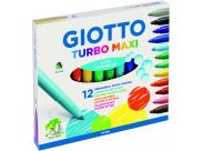 Giotto Turbo Maxi Pack De 12 Rotuladores - Punta Gruesa  5Mm - Tinta Al Agua - Lavable - Colores Surtidos
