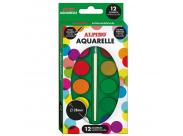 Alpino Pack De 12 Acuarelas - 28Mm Diametro - Colores Intensos - Incluye Pincel - Colores Surtidos
