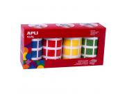 Apli Gomets Cuadrados Adhesivo Permanente - Tamaño 20 X 20Mm - Pack De 4 Rollos En Colores Surtidos - 7080 Gomets Por Pack