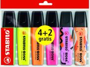 Stabilo Boss Pack De 4 Marcadores Fluorescentes Originales + 2 Marcadores By Ju Schnee - Trazo Entre 2 Y 5Mm - Tinta Con Base De Agua - Colores Surtidos